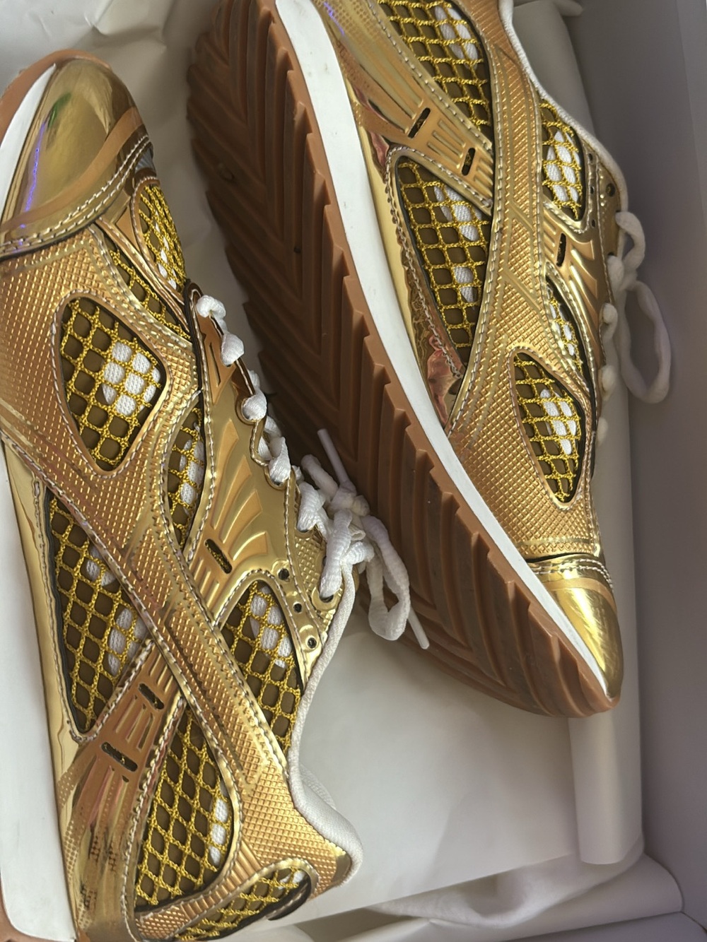Bottega Veneta Metallic Gold and White Women's Sneakers